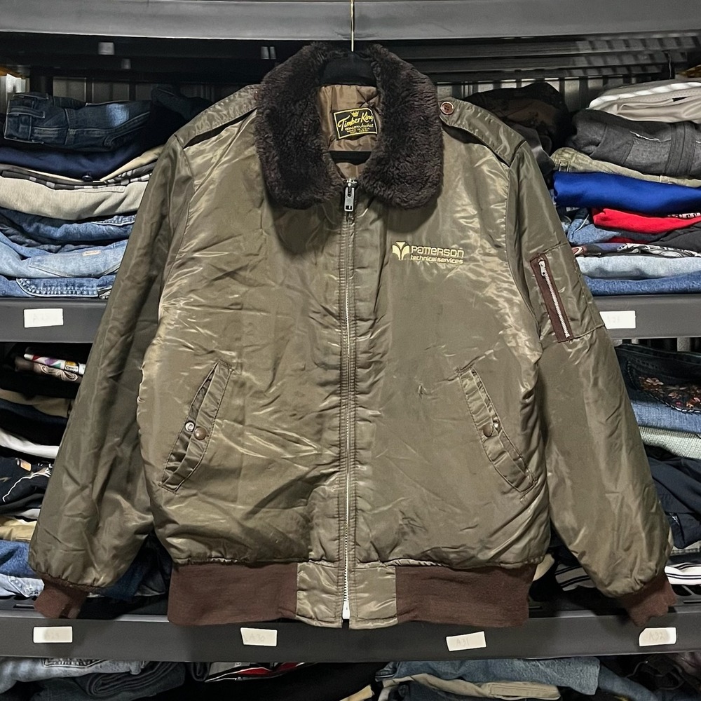 Vintage 70s Timber King Bomber Flight Jacket Faux‎ Fur Size Large Brown USA